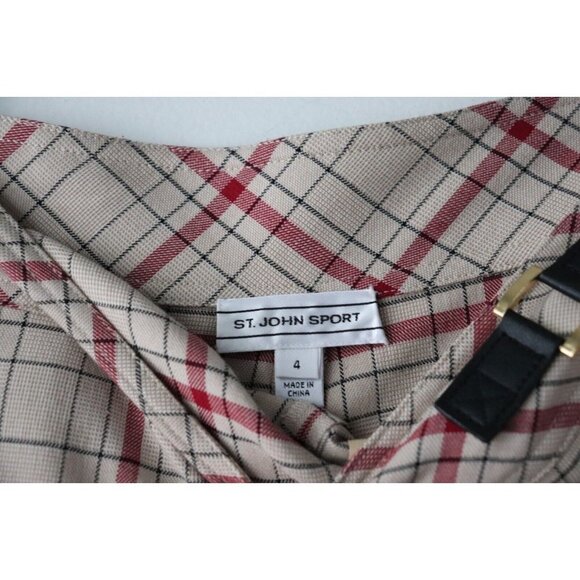 St. John Sport Women Size 4 Small Beige Red Skort Plaid Pleated Mini Skirt Skort - Picture 3 of 7
